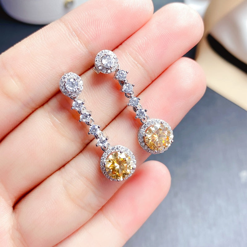 S925 USA imported moissanite diamond earrings 1 carat yellow diamond fire color flash