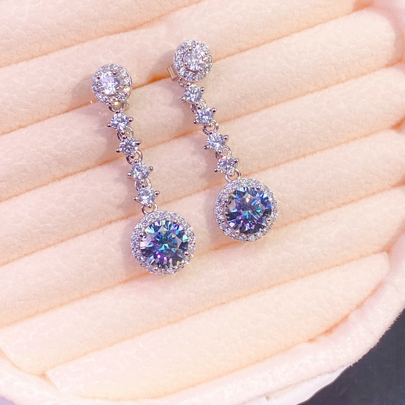 S925 Silver Imported Moissanite Diamond Earrings 1 Carat Fire Color Flash