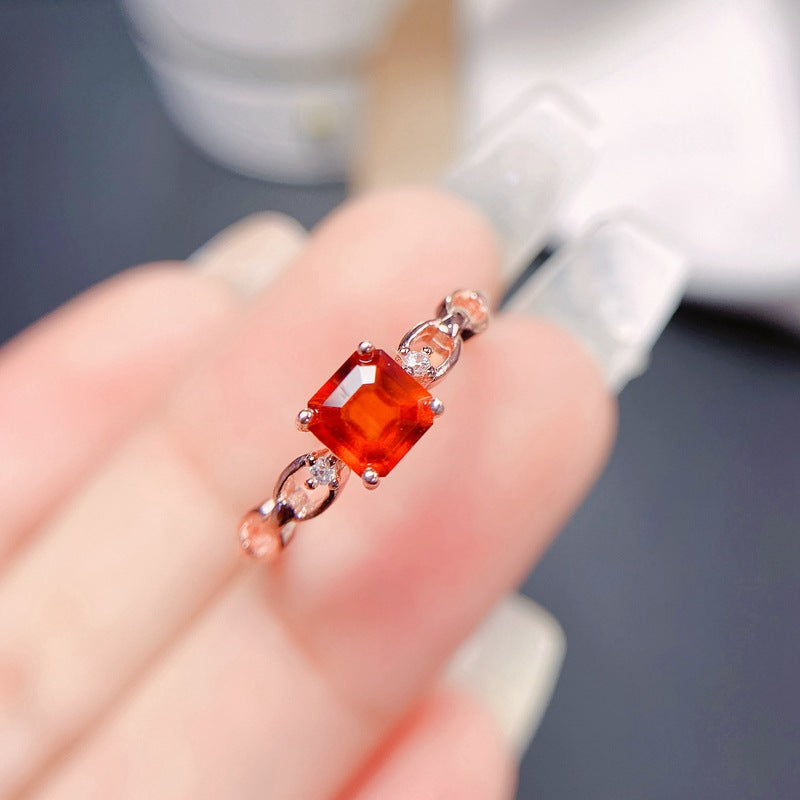 S925 Natural Fanta Garnet Ring