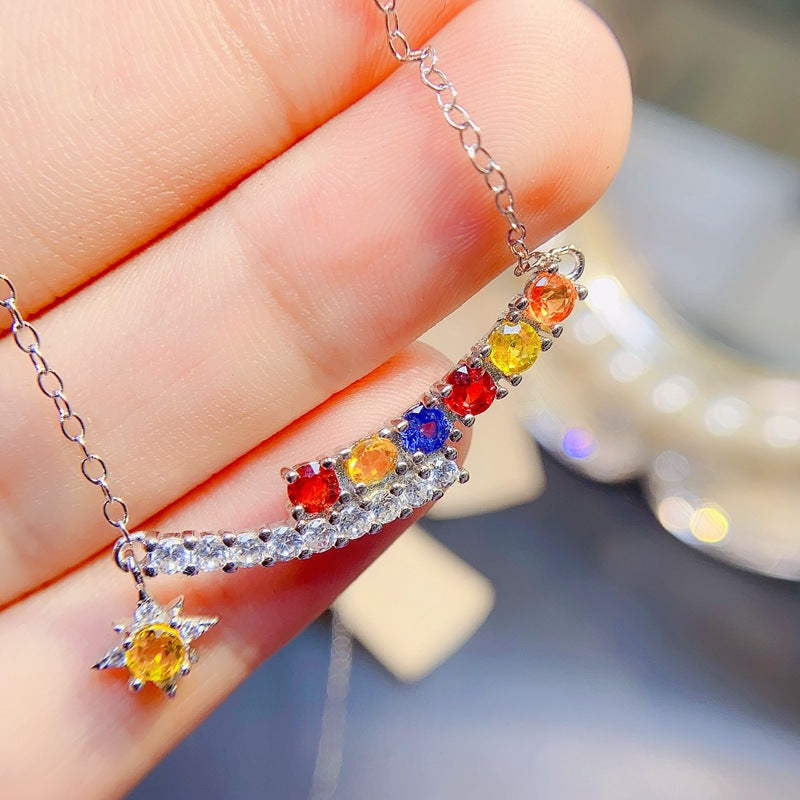 S925 Colorful Natural Sapphire Necklace