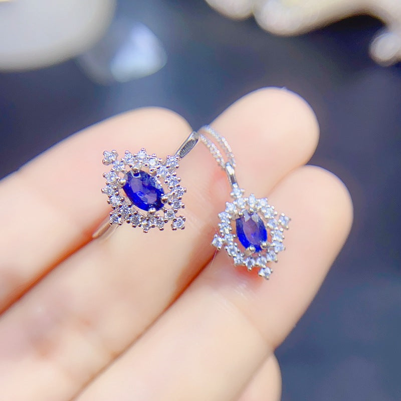 S925 Natural Sapphire Ring and Pendant