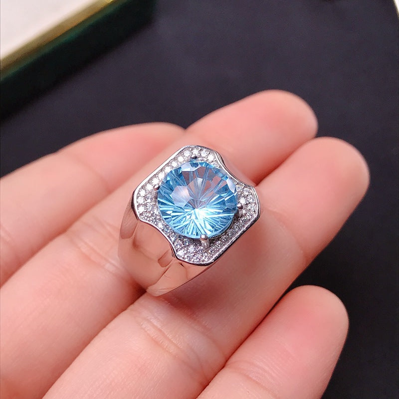S925 Smokey Blue Topper Men's Ring