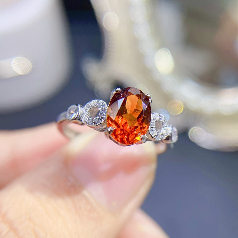 S925 Natural Fanta Garnet Ring