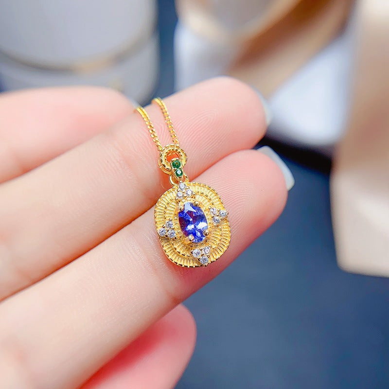 S925 Simple Natural Tourmaline Pendant