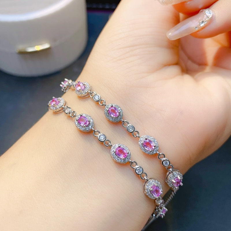 S925 new small fresh natural pink sapphire bracelet