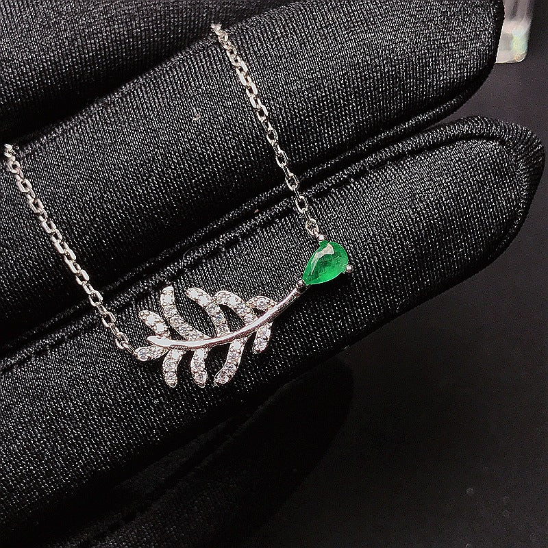 S925 Natural Emerald Chain Row Necklace