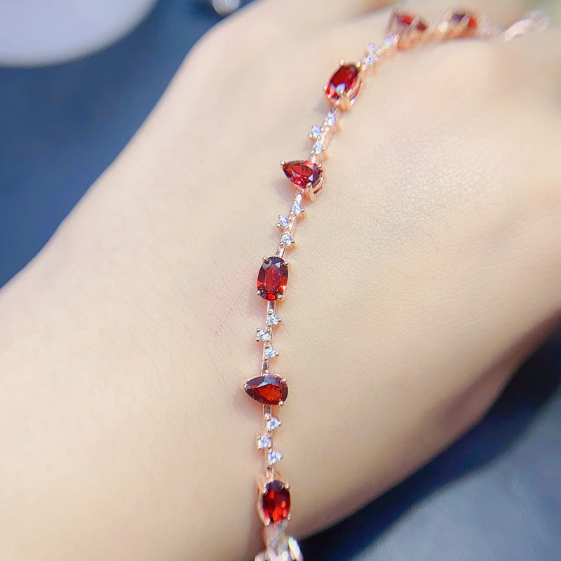 S925 Natural Garnet Bracelet