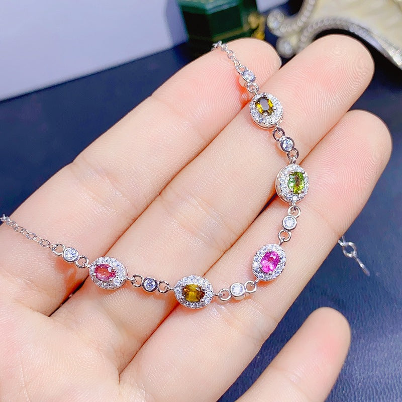 S925 Fashion Simple Colorful Natural Tourmaline