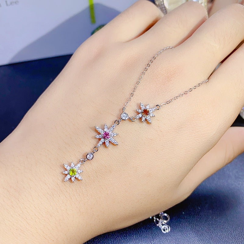S925 Natural Color Tourmaline Sun Design Pendant Necklace