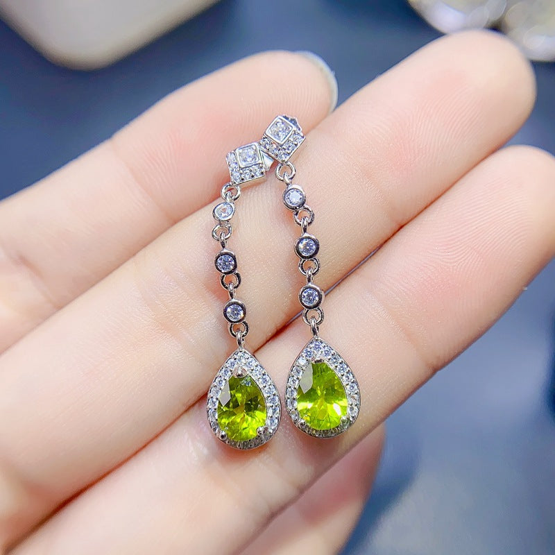 S925 Natural Peridot Earrings Drops 5*7mm Earrings