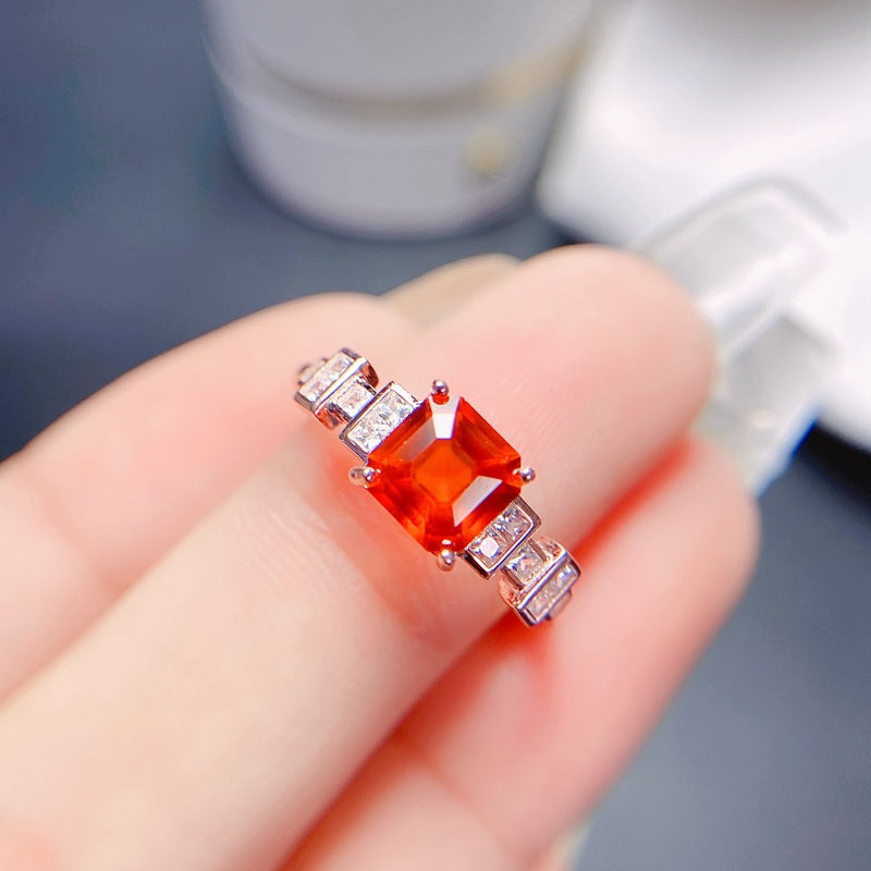 S925 Natural Fanta Garnet Ring