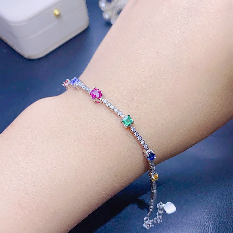 S925 Natural Emerald Sapphire Ruby Tanzanite Bracelet
