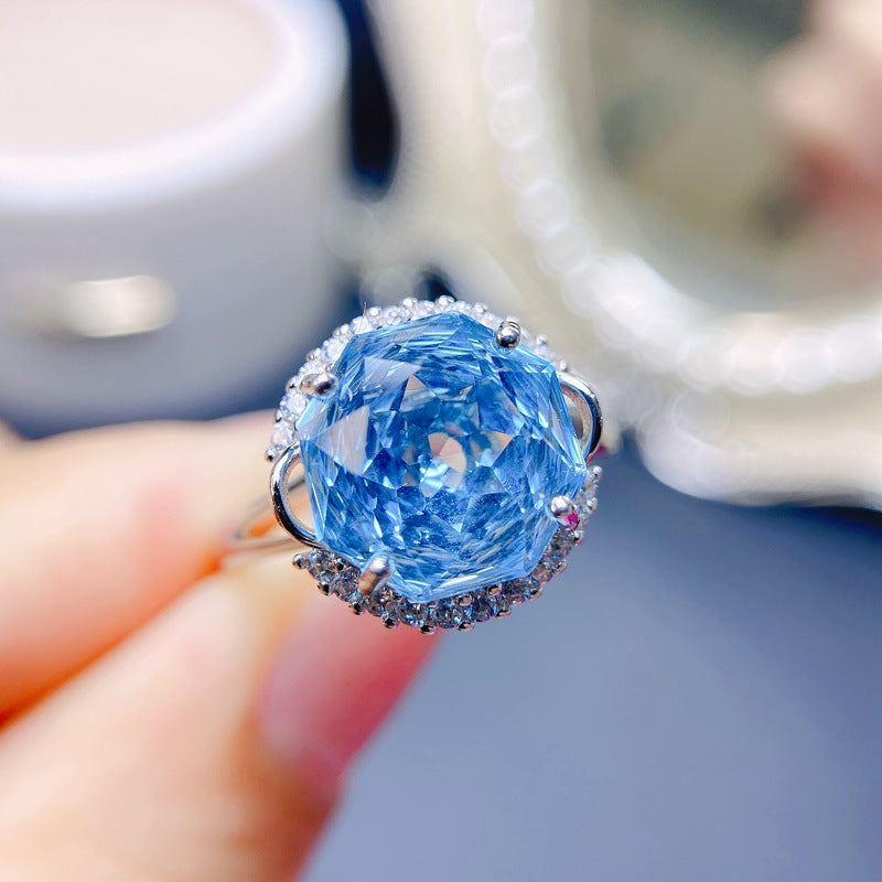 S925 Natural Rose Cut Crafted Blue Topaz Ring