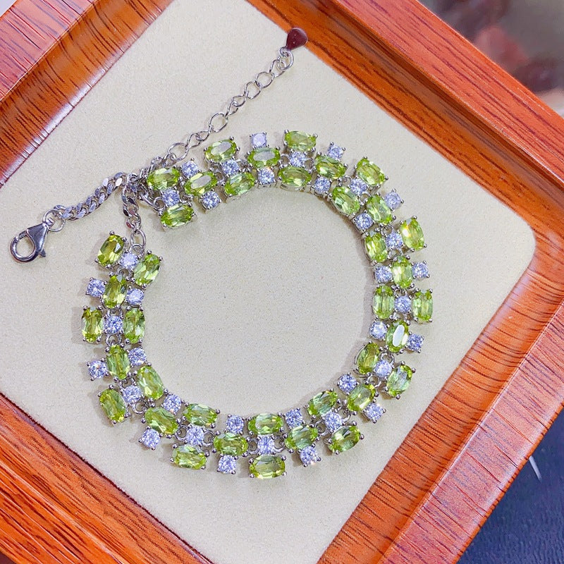 S925 Natural Peridot Bracelet Luxury Ladies Bracelet