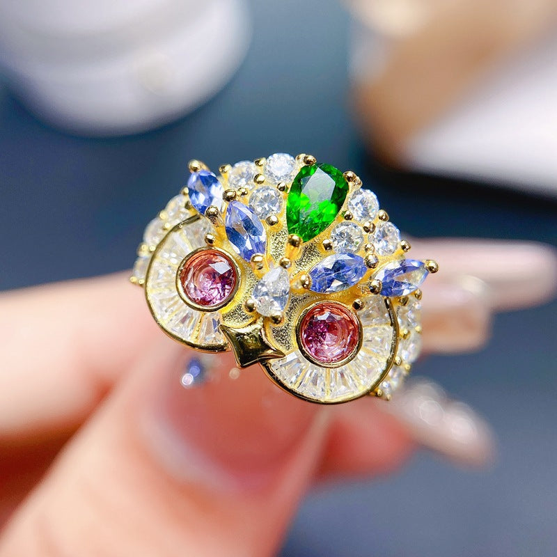 S925 Natural Tourmaline Women's Ring with Tourmaline Tanzanite Colorful Gemstones