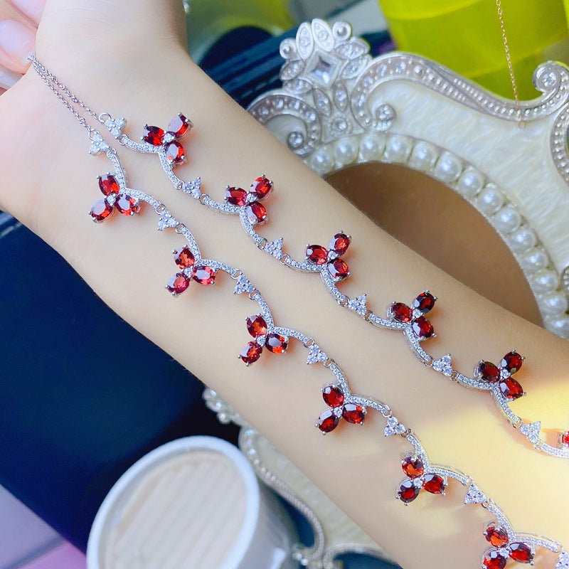 S925 Fashion Natural Garnet Row Necklace