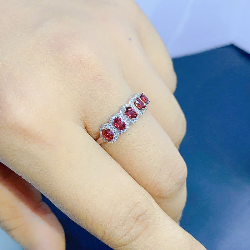 S925 Natural Garnet Women's Ring