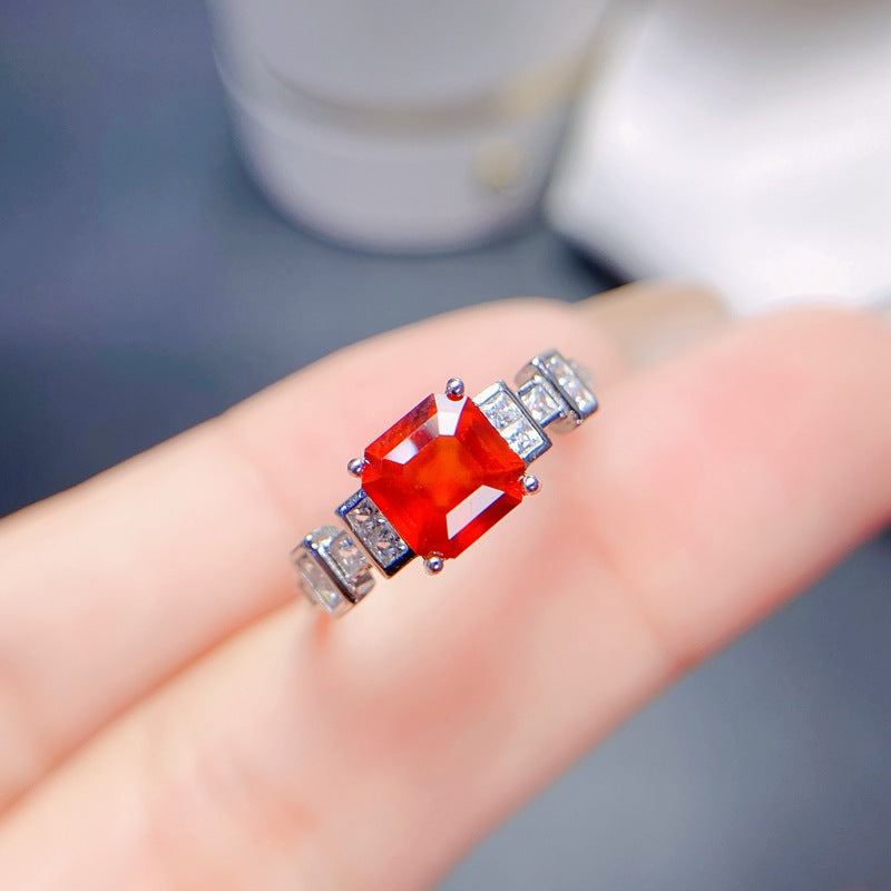 S925 Natural Fanta Garnet Ring