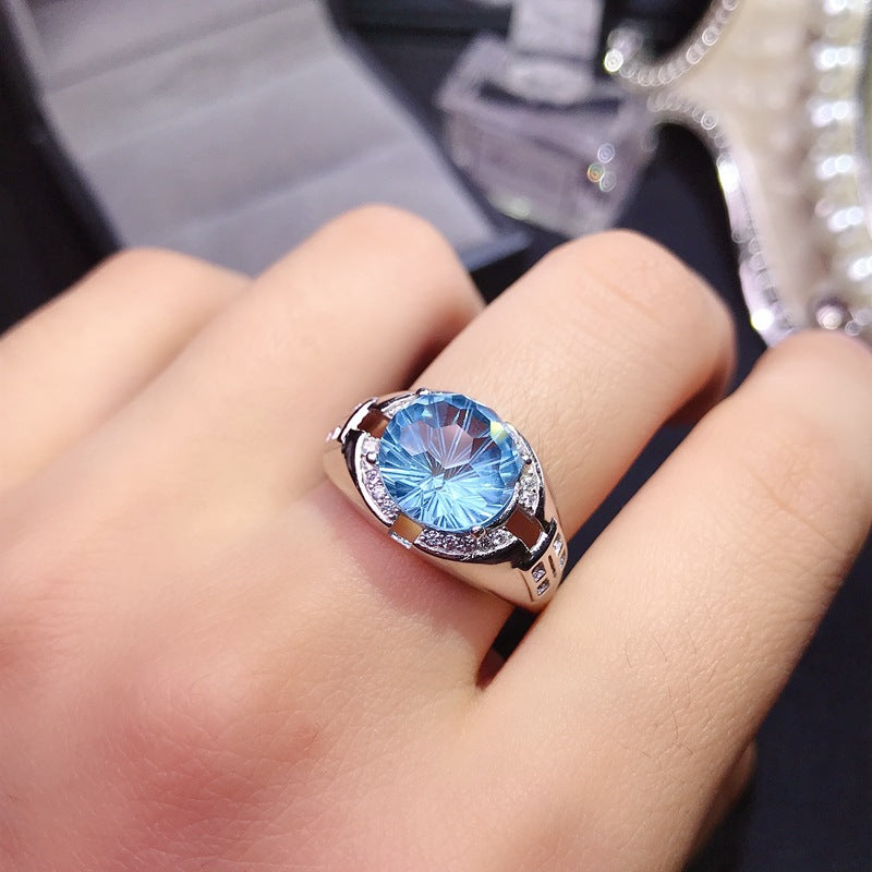 S925 Smokey Blue Topper Men's Ring