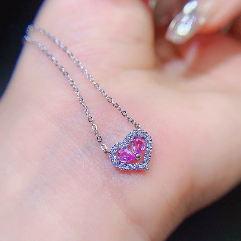 S925 Fashion Paparacha Natural Pink Sapphire Necklace 925 Silver 3*4mm Necklace