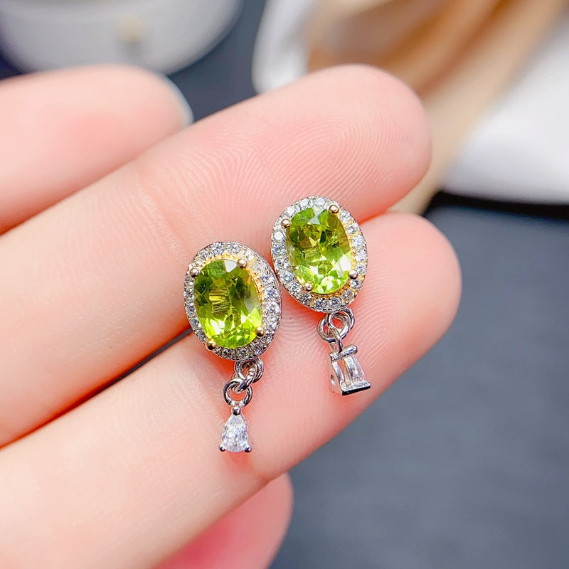 S925 light luxury natural peridot stud earrings earrings