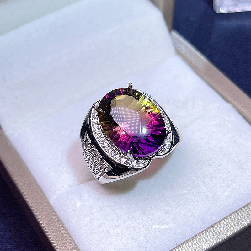 S925 Amethyst Men's Ring