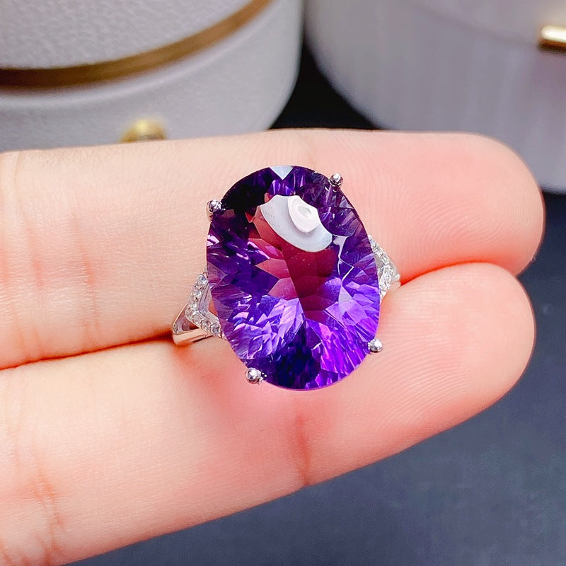 S925 Natural Amethyst Women's Ring