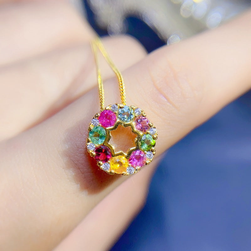S925 Natural Tourmaline Pendant 3*3 Ladies Pendant Necklace