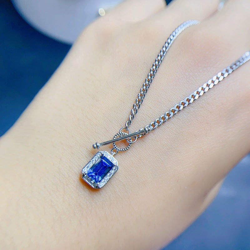 S925 Simple Little Fresh Natural London Blue Topaz Necklace
