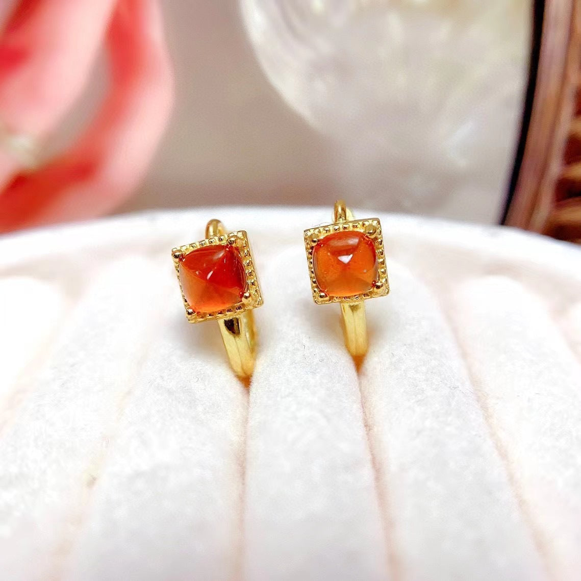 S925 Natural Fanta Sugar Tower Garnet Earring Buttons