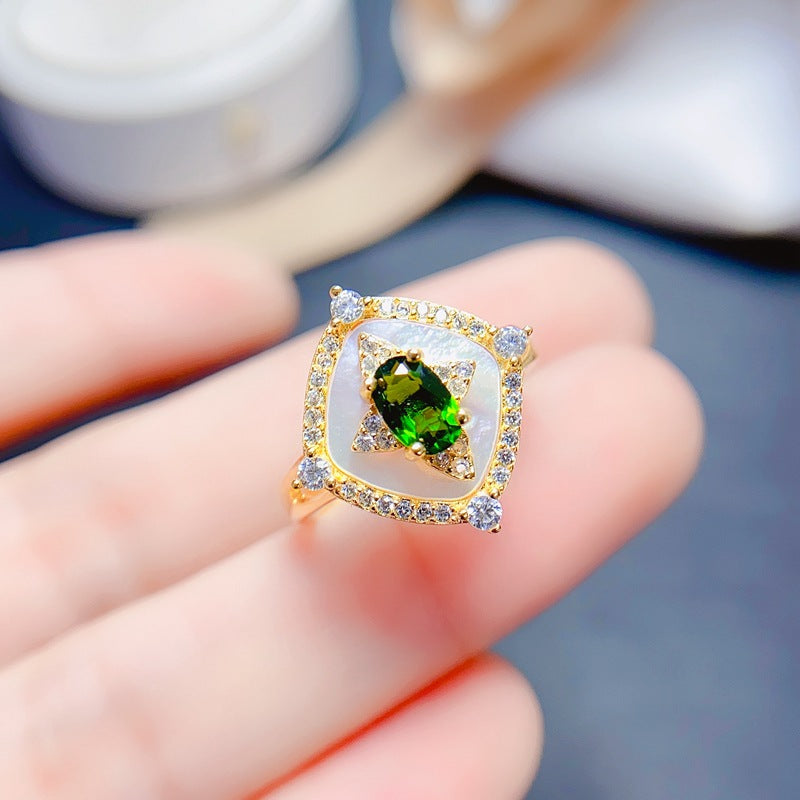 S925 Natural Tourmaline Topaz Magnesium Aluminum Garnet Ring