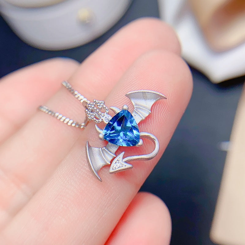 S925 New Simple Fashion Natural London Blue Topaz Pendant