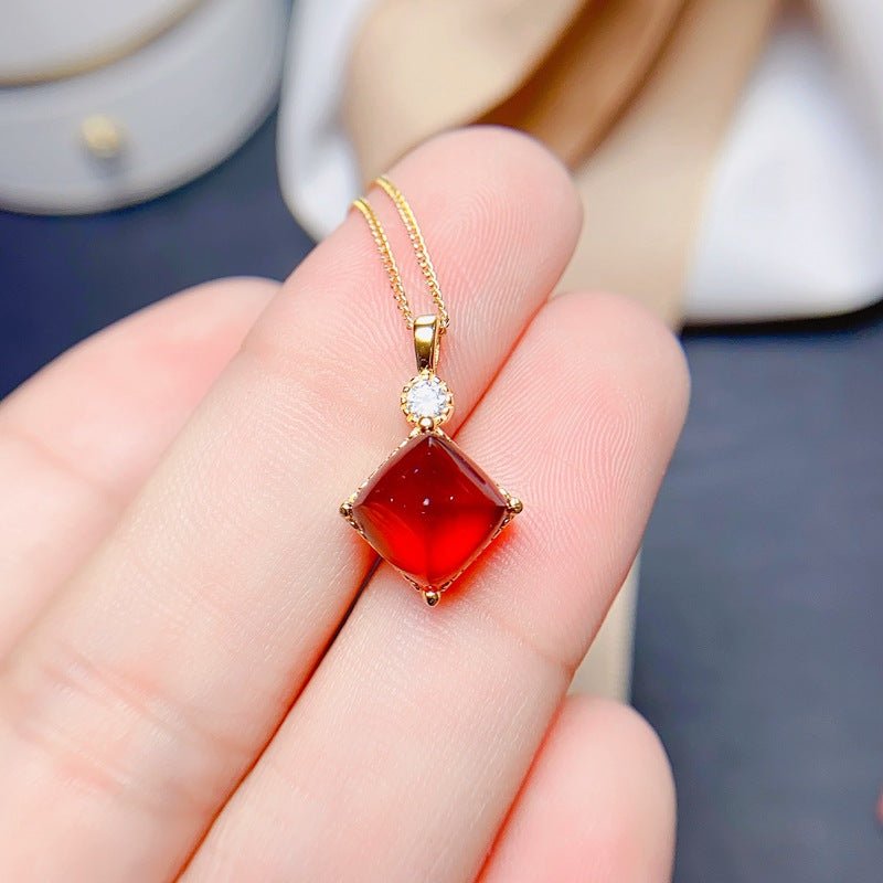 S925 Fire Colorful Natural Tantalum Garnet Nude Stone Pendant