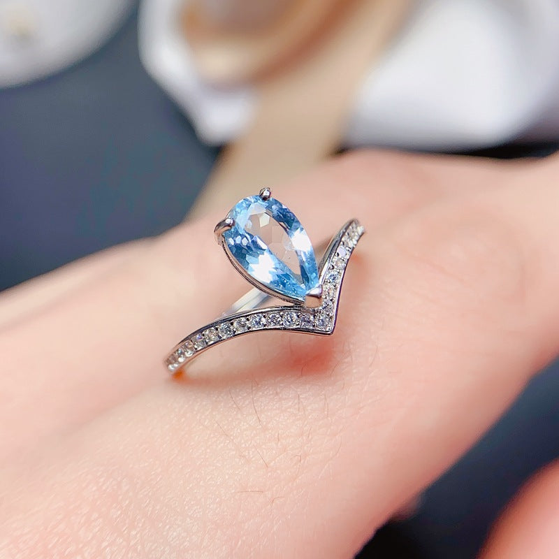 S925 Fashion Ring Natural Topaz Ring