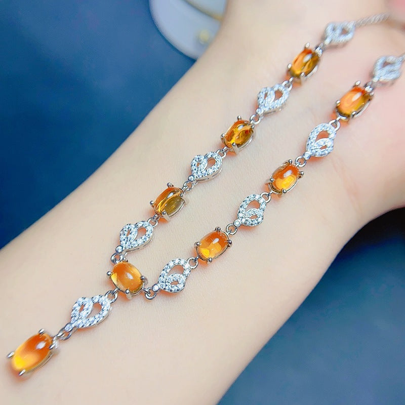 S925 natural citrine necklace 5*7mm necklace dress evening gift necklace