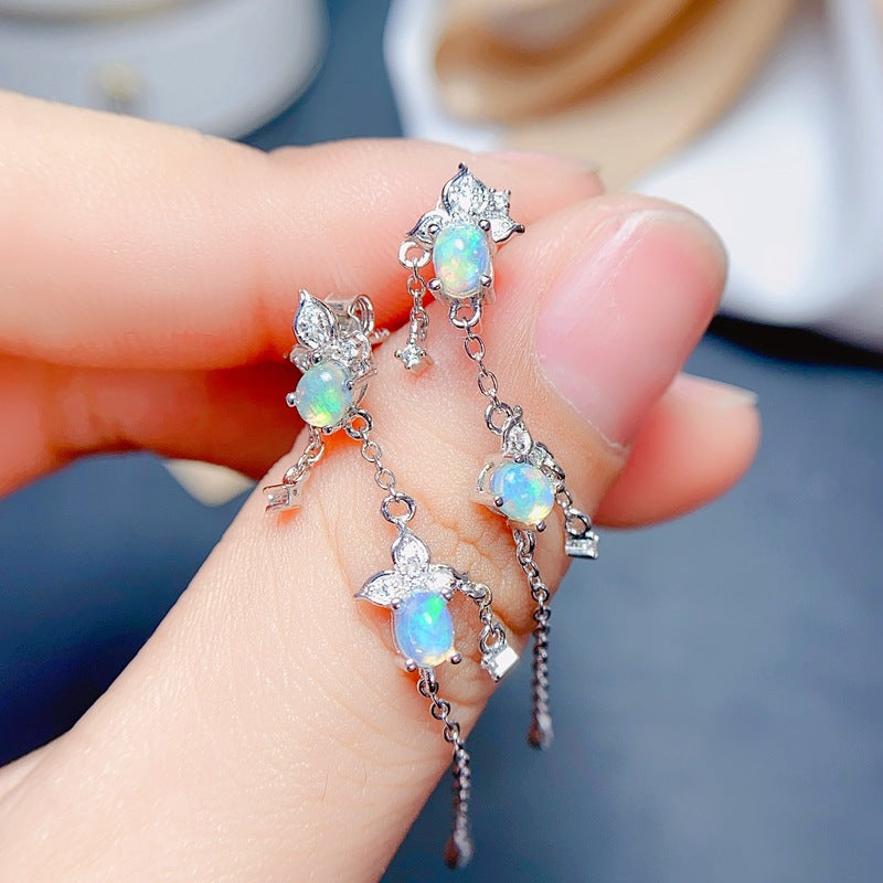 S925 fashion fresh natural opal earrings earwires