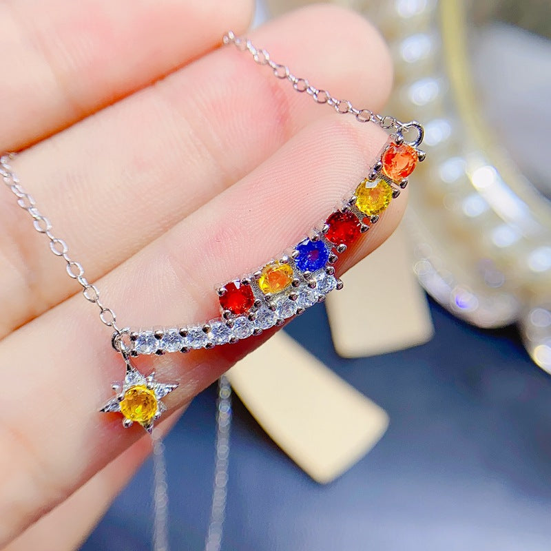S925 Colorful Natural Sapphire Necklace