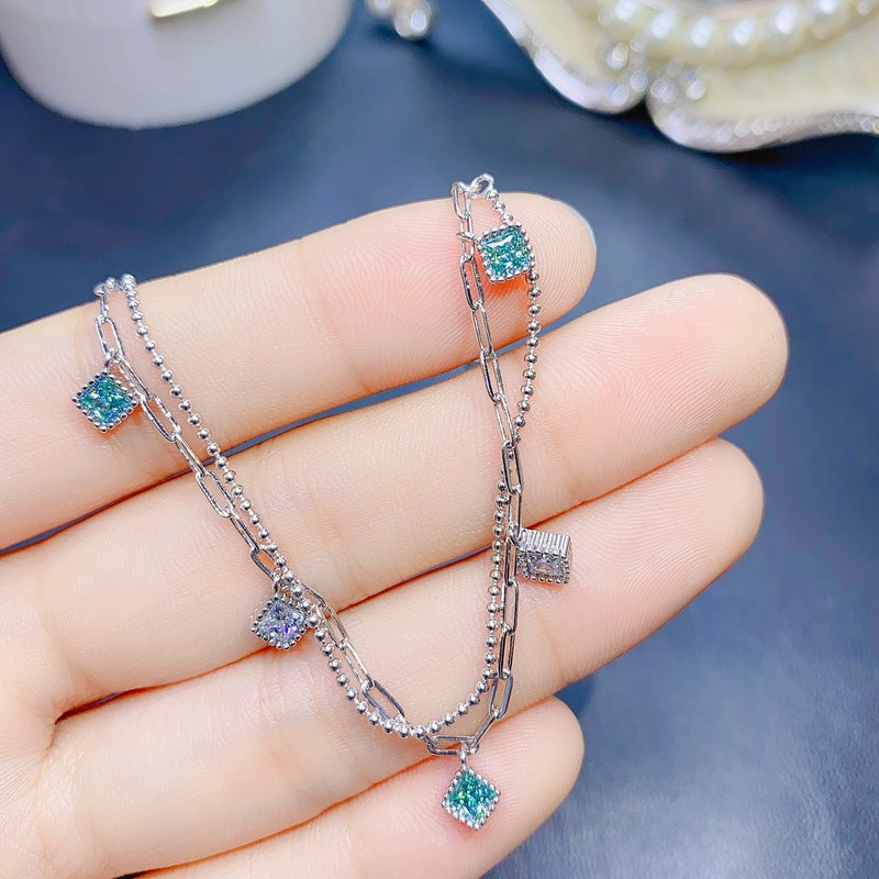 S925 Moissan Diamond Bracelet Moissan Diamond Small Square 3*3mm Bracelet
