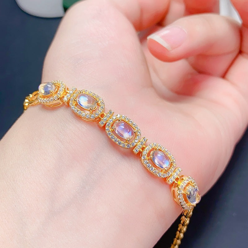 S925 Sri Lankan moonstone bracelet net body strong light