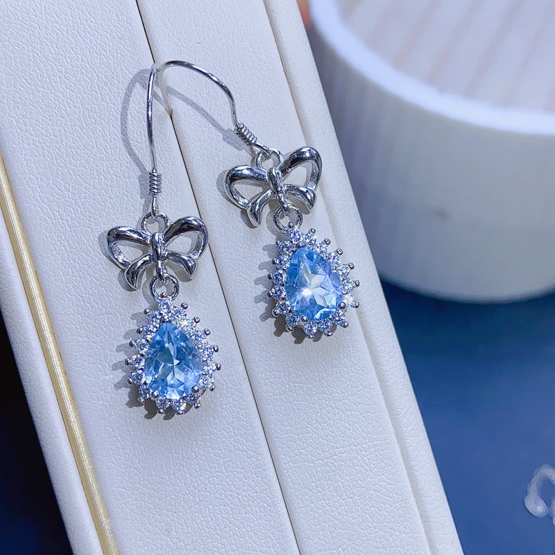 S925 light luxury natural topaz stud earrings earrings