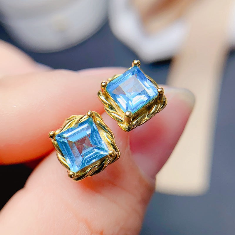 S925 Natural Topaz Earrings