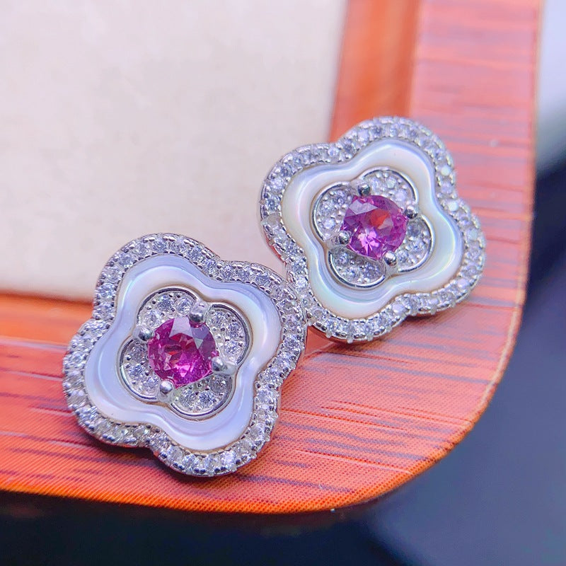 S925 Fashion Fresh Leaf Style Natural Topaz Earrings