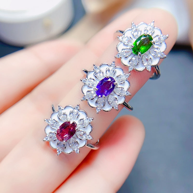 S925 New Fashion Natural Turbidite Amethyst Magnesium Aluminum Garnet Ring