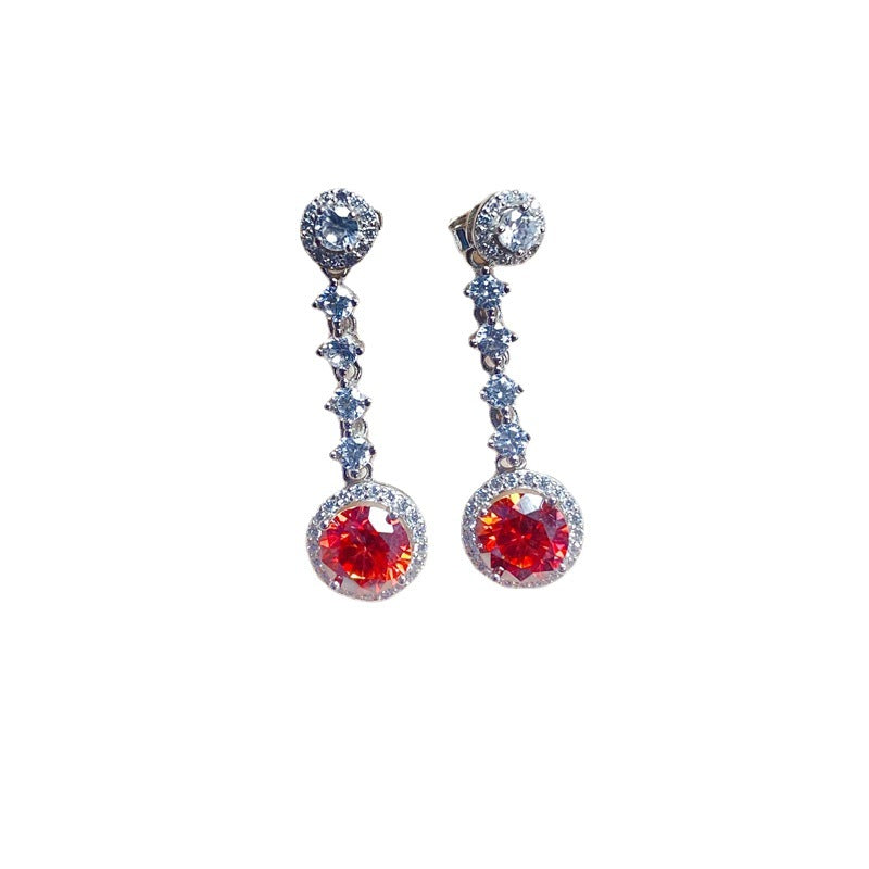 S925 USA imported moissanite diamond earrings 1 carat red diamond fire color flash