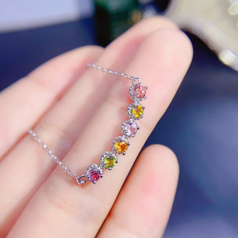 S925 Natural Color Tourmaline Pendant Oval Necklace