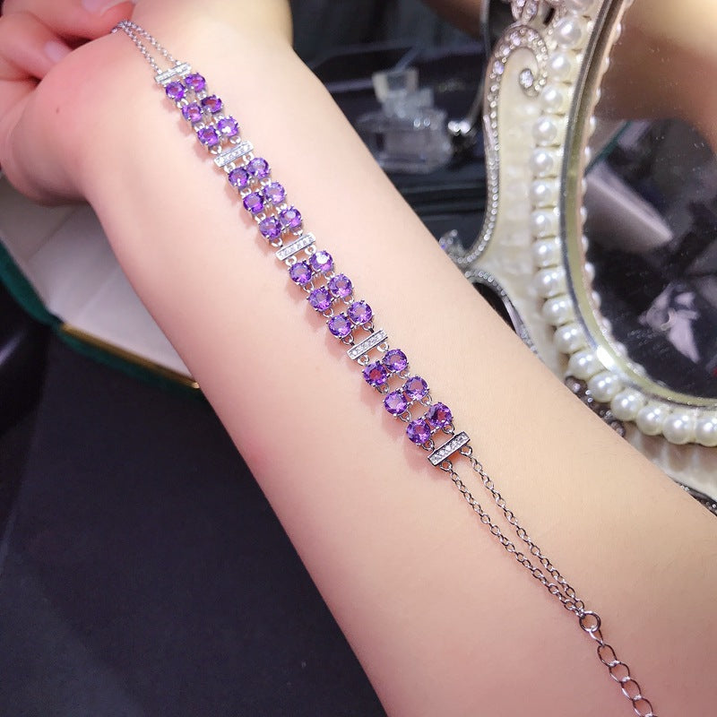 S925 Amethyst Bracelet Colorful Silver Jewelry