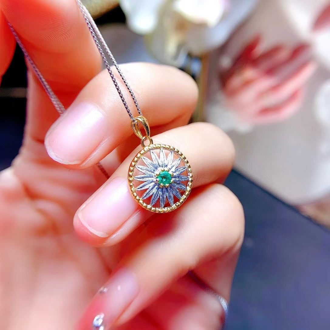 S925 Little Daisy Pendant Sapphire Tanzanite Emerald Pendant