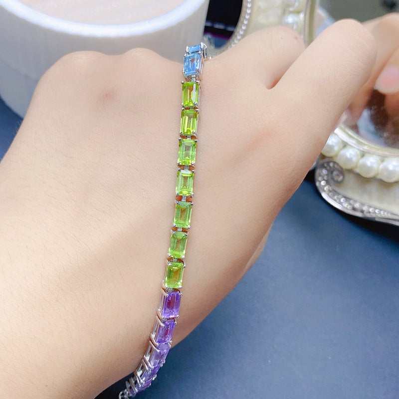 S925 Natural Peridot Amethyst Topaz Bracelet