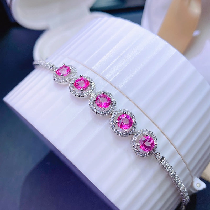 S925 Natural Pink Topaz Bracelet