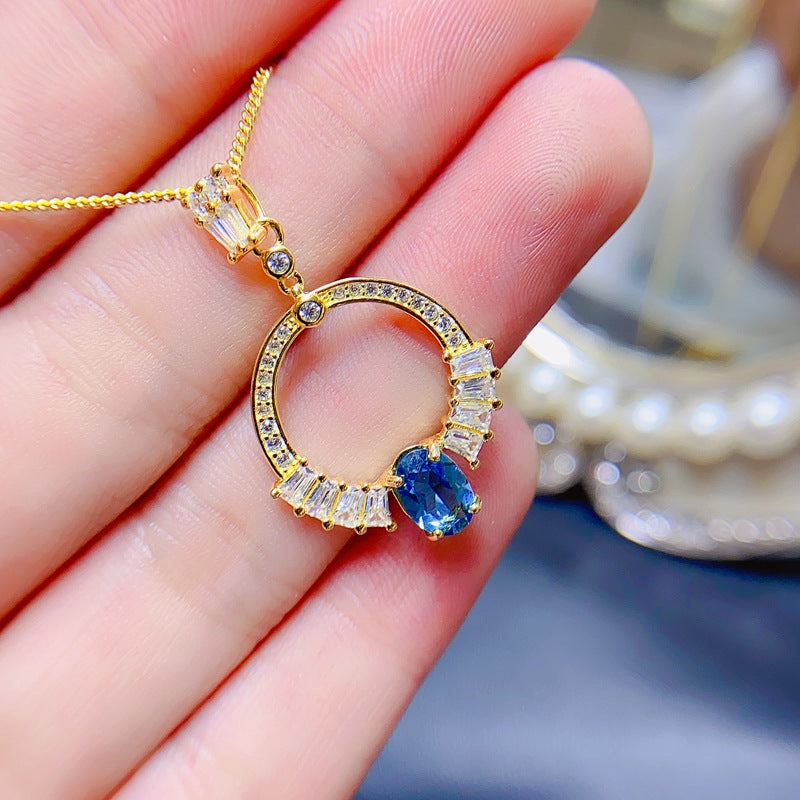 S925 Natural London Blue Topaz Pendant